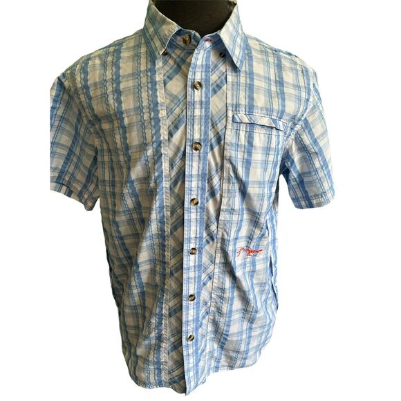 M True Flies Blue and White Check Vented Short Sleeve Button Down Shirt - Picture 1 of 5